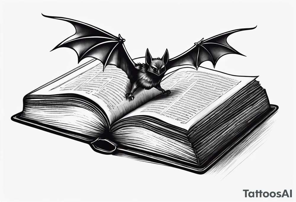 A simple open book with bat wings coming out of it tattoo idea