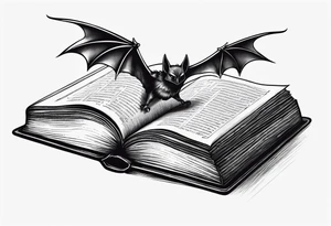 A simple open book with bat wings coming out of it tattoo idea
