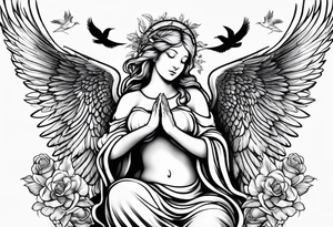 Praying angel with doves full sleeve tattoo idea