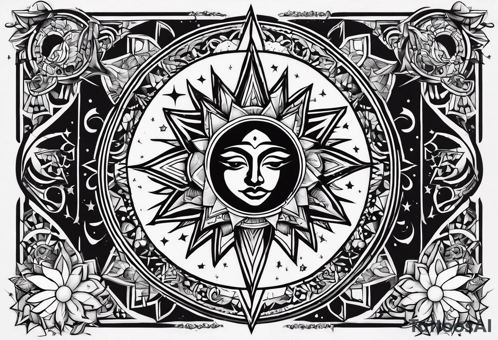 1 small sun, star, moon and the words, "My Blood, Your Blood, Our Blood" tattoo idea