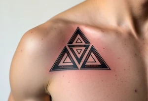 A bold tribal-style triquetra, filled with deep red and black patterns tattoo idea