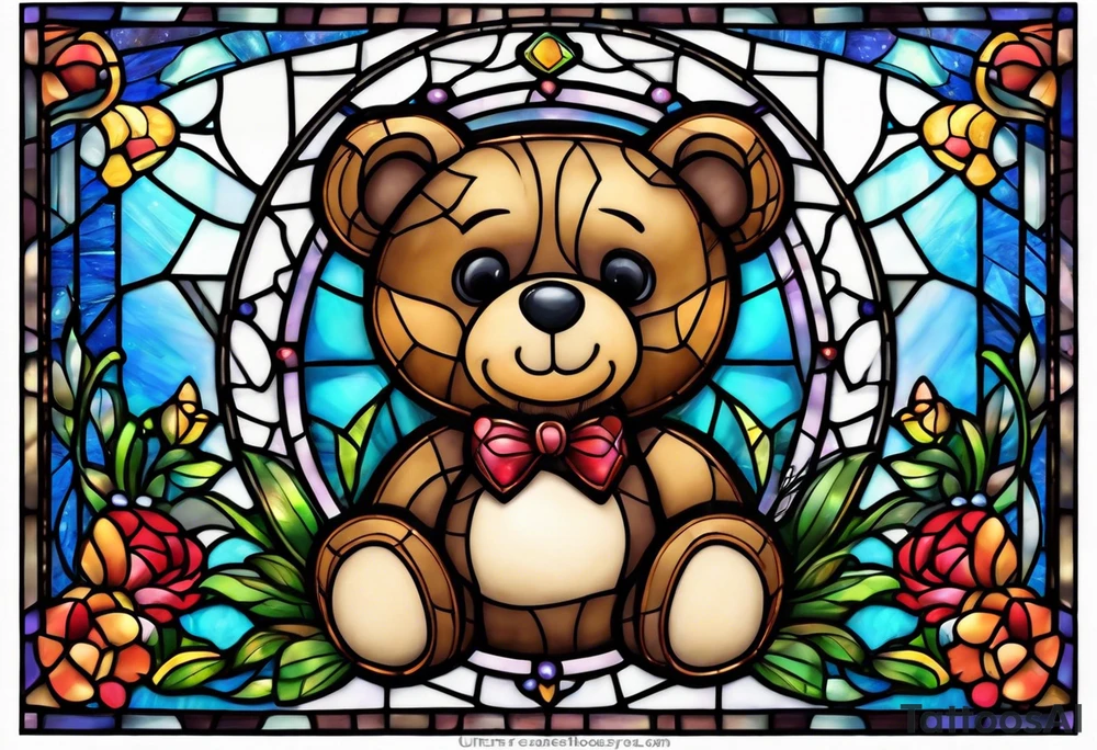 Teddy bear stained glass tattoo idea