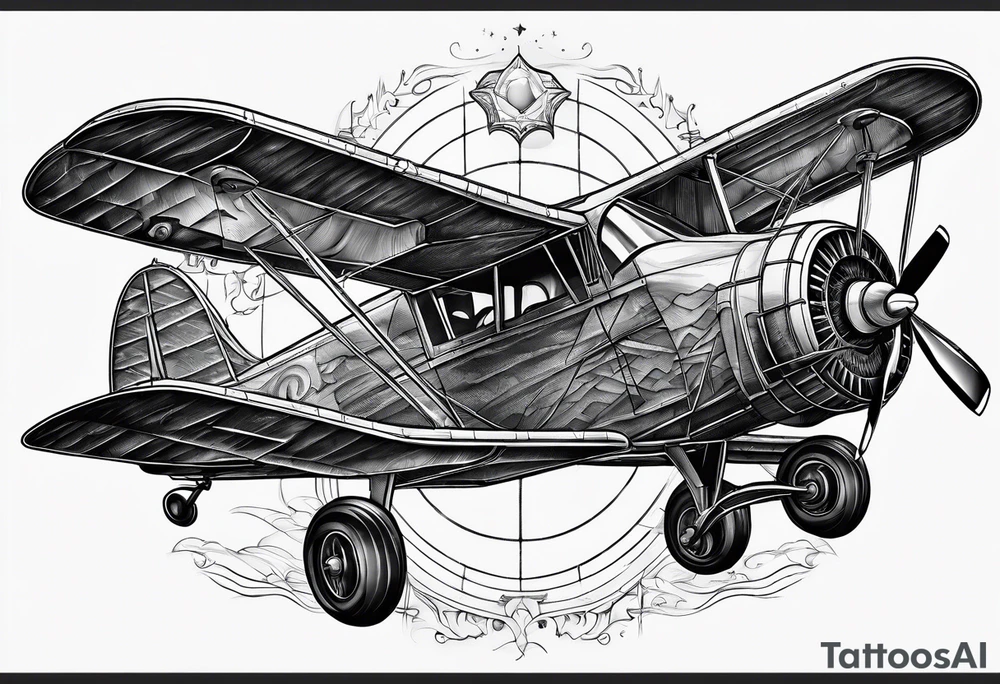 sketch of adventure plane in perspective from the bottom tattoo idea