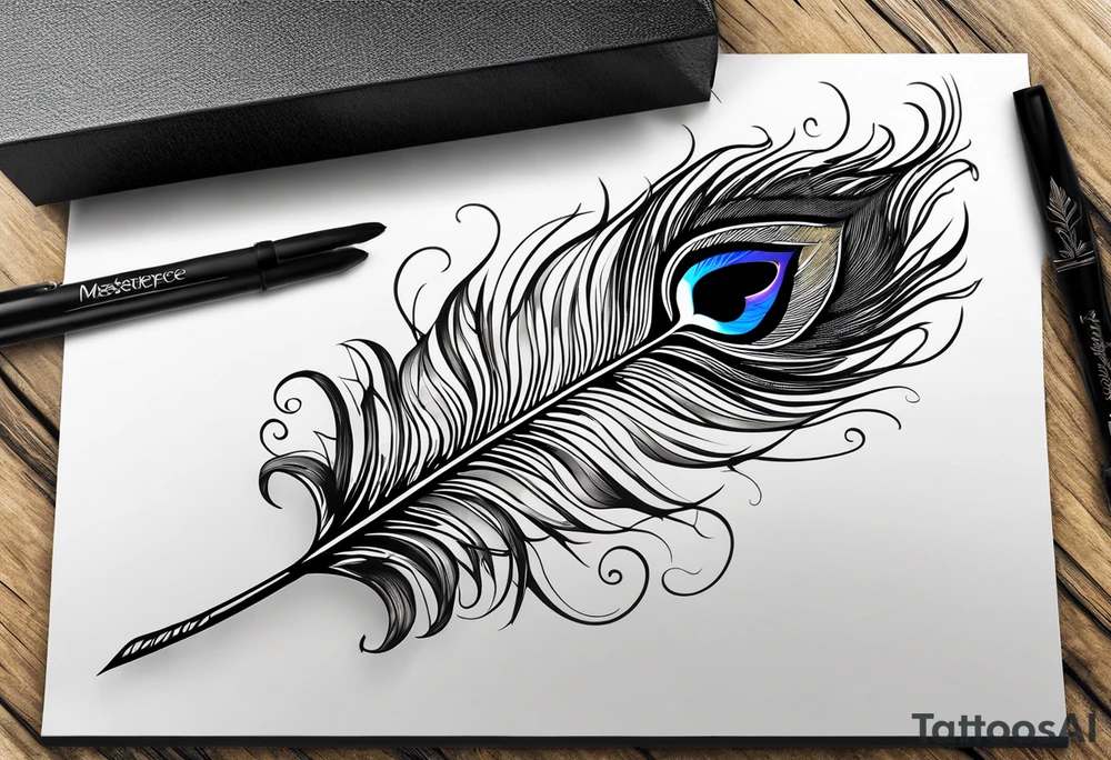 pen arrow peacock feather tattoo idea