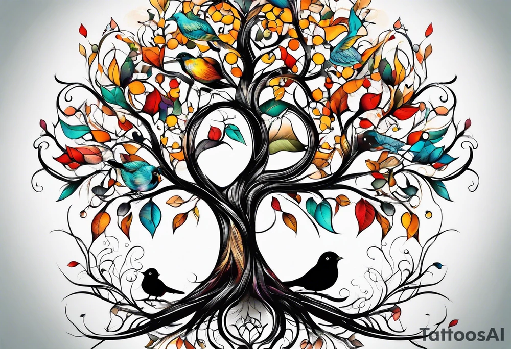 family tree with birds tattoo idea