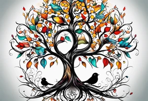 family tree with birds tattoo idea