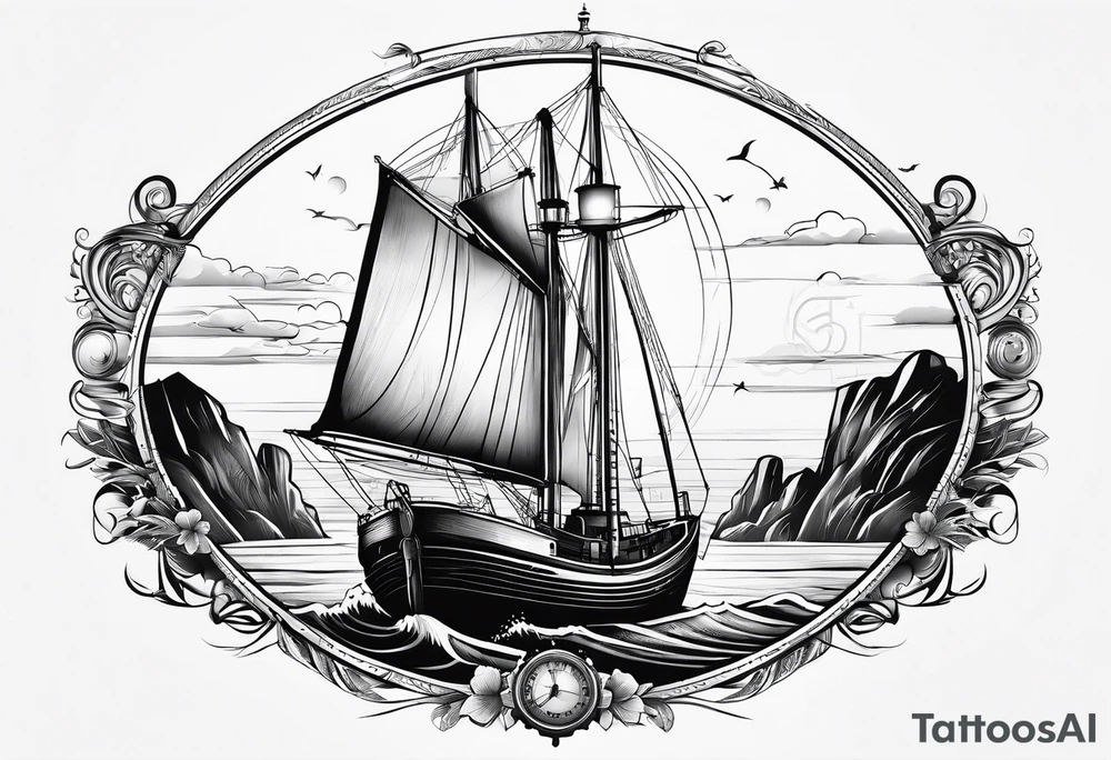 phare maritime dans un bateau a voiles. tattoo idea