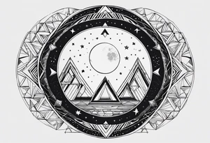 geometric simple moon with triangles inside a circle tattoo idea
