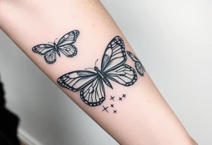 Anastacia in old English long beach California theme with butterflies tattoo idea