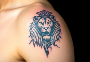 powerful majestic lion with a crown with a tree and for upper arm tattoo idea