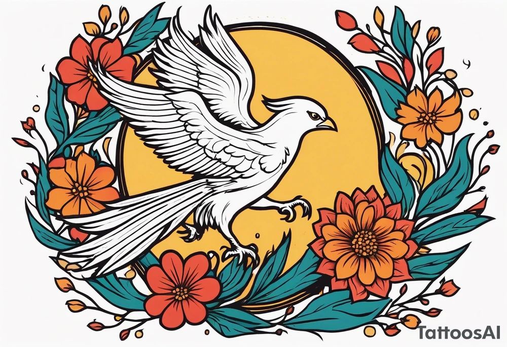 phoenix rising

old school vintage simple traditional design surrounded by vintage flowers


bold color simple tattoo idea