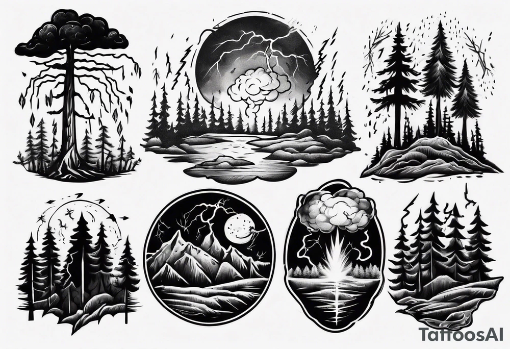 lightning storm over forest tattoo idea
