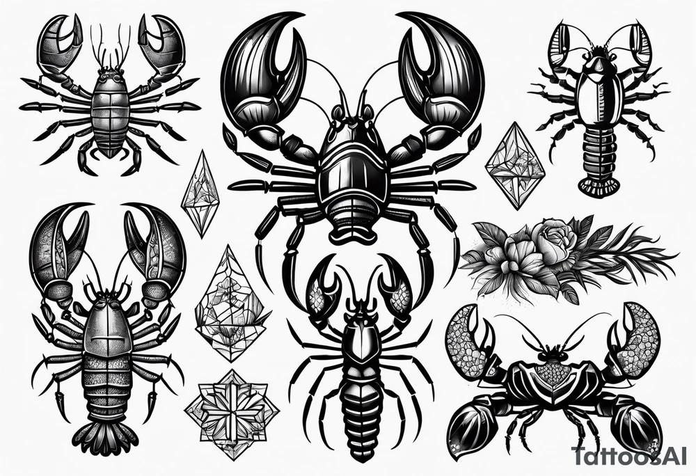 Variety of lobster style flash sheet tattoo idea