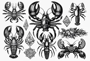 Variety of lobster style flash sheet tattoo idea