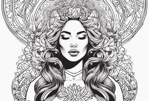 Woman , hands above her head, holding womb of creation tattoo idea
