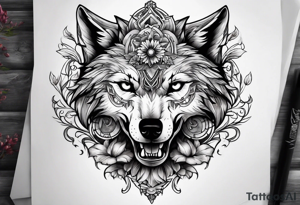 Wolf skull tattoo idea