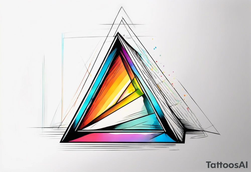 a ray of light entering a triangle prism glass from the left side and getting dispersed into colours tattoo idea