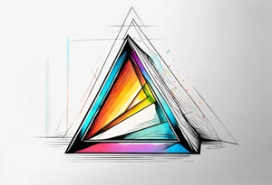 a ray of light entering a triangle prism glass from the left side and getting dispersed into colours tattoo idea