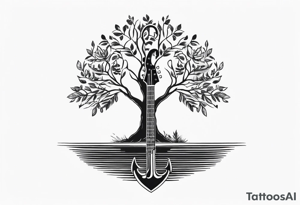 overall tree is with the middle its a guitar neck and the bottom is an anchor tattoo idea