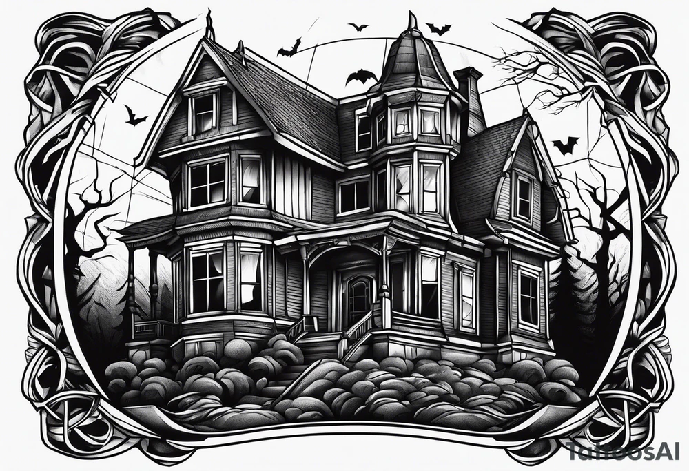 haunted house forearm size tattoo idea