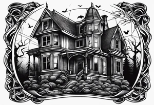 haunted house forearm size tattoo idea