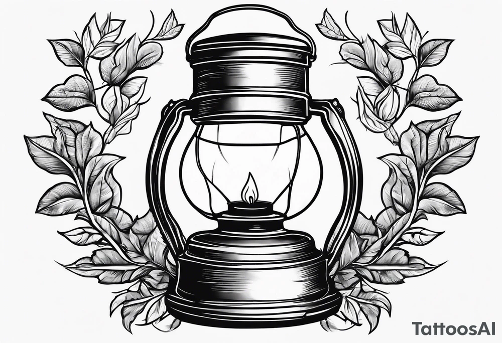 Oil lamp surrounded by leafy vines tattoo idea