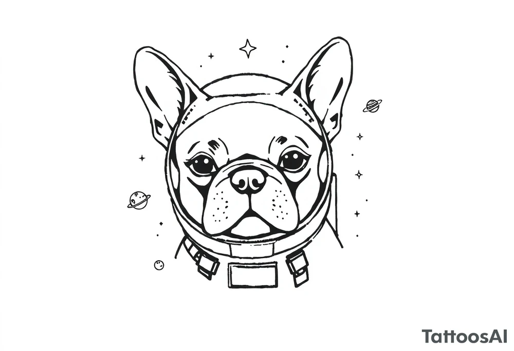 a space themed tattoo of my french bulldog mars. include elements in space like planets and stars. mars should be depicted as a astronaut tattoo idea