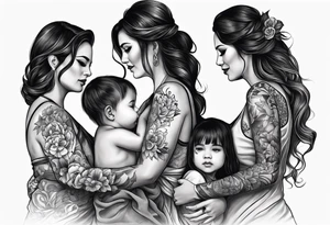 Mothers bond with three daughters, faces turned away tattoo idea