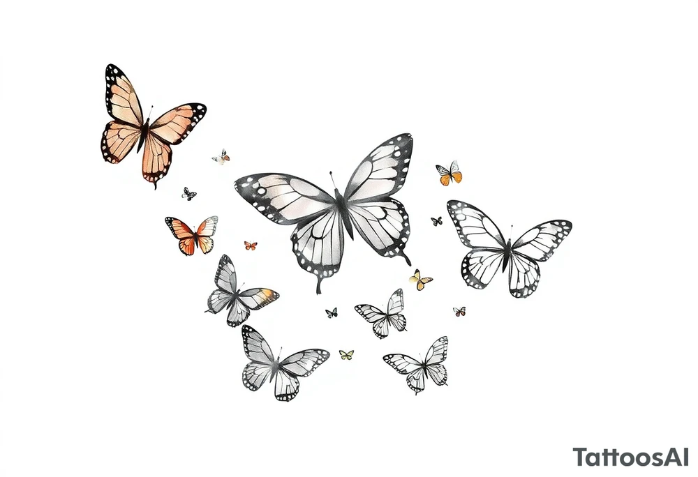 Butterflies of different sizes and colors tattoo idea