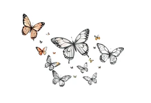 Butterflies of different sizes and colors tattoo idea