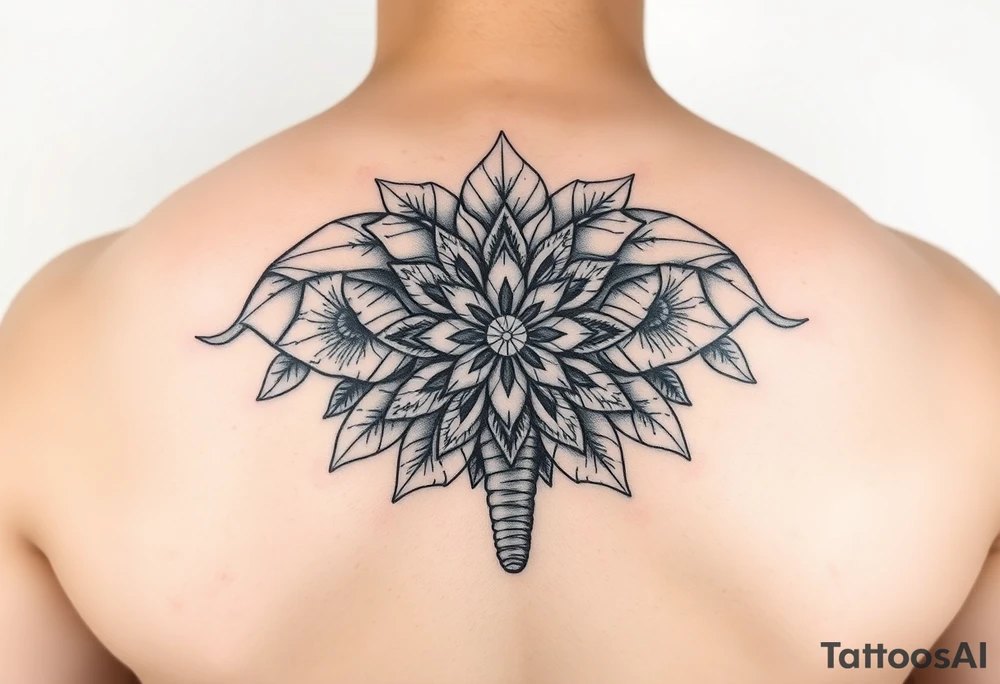 Elephant flowers mandala soft tattoo idea