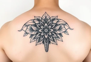Elephant flowers mandala soft tattoo idea