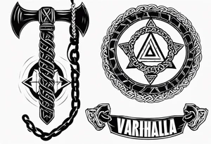 Valhalla berserker round shield axe
Valknut barbed wire chains tattoo idea