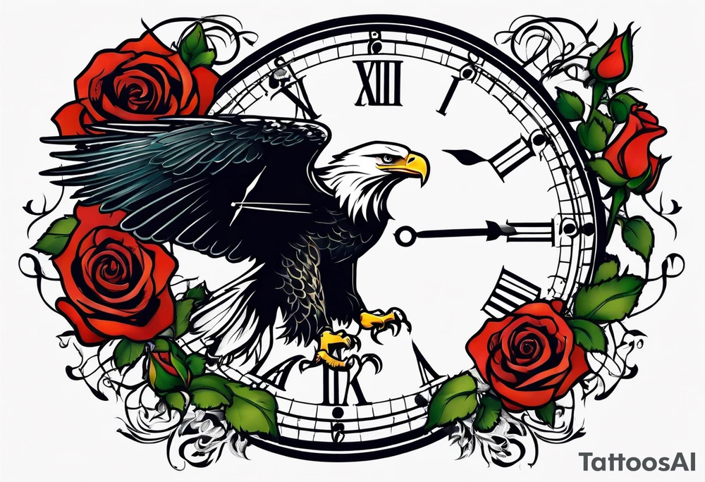 eagle, rose, clock , love tattoo idea