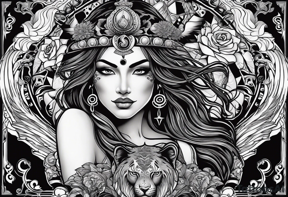 black kali, goddess pirate, alien, angel, pachamama, valkrye, warrior, flying, skull, lotus azul, wing, eagle, zenza resonance, stars, 5D, anahata chakra, death, durga, riding on a tiger, flying lady, kundalini, chest tatoo, samuri, rebel tattoo idea
