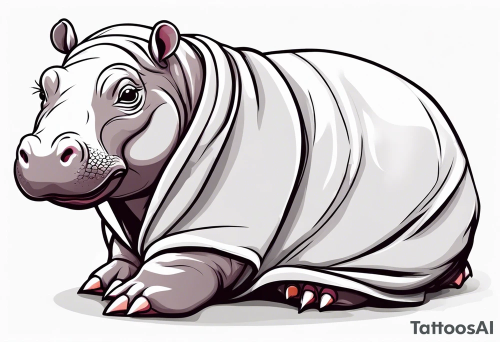 Baby hippo sitting wrapped in a swaddle tattoo idea