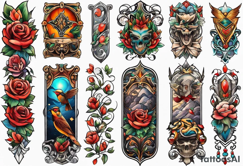 Traditional arm sleeve tattoo idea