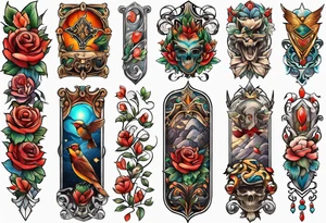 Traditional arm sleeve tattoo idea