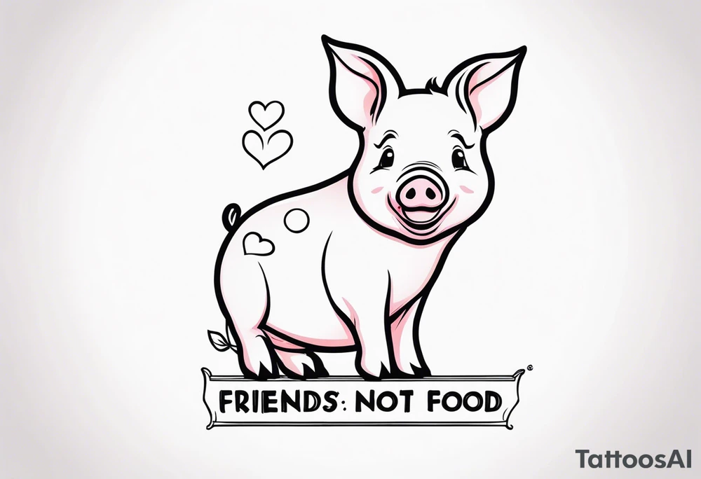 cute piglet.
with text: "friends not food" tattoo idea