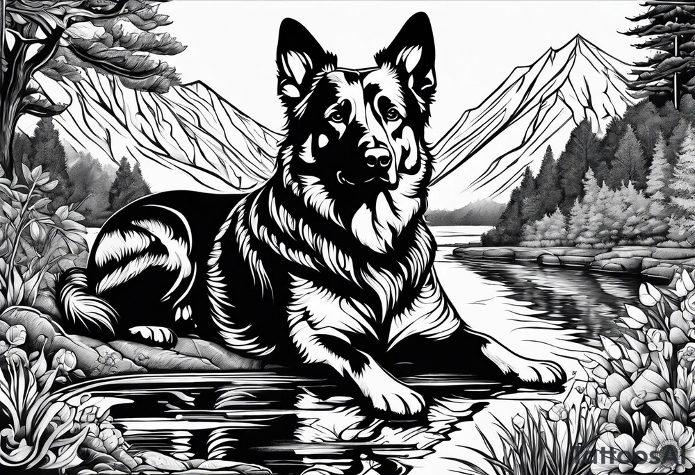 Dog shaped river over tattoo tattoo idea