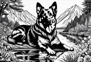Dog shaped river over tattoo tattoo idea