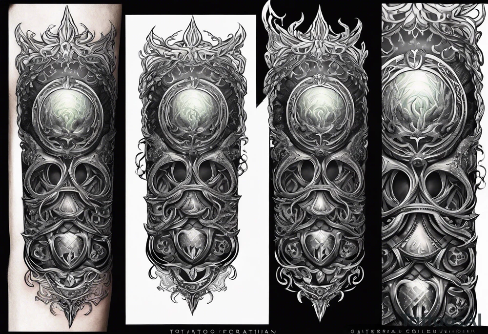 Long tattoo for forearm. Lovecraftian creature, with technological elements. Tentacles protect a heart. tattoo idea