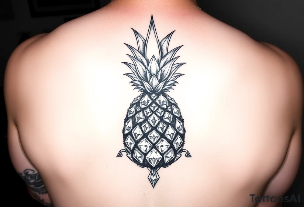 powerful majestic pineapple with a crown,and diamonds tattoo idea