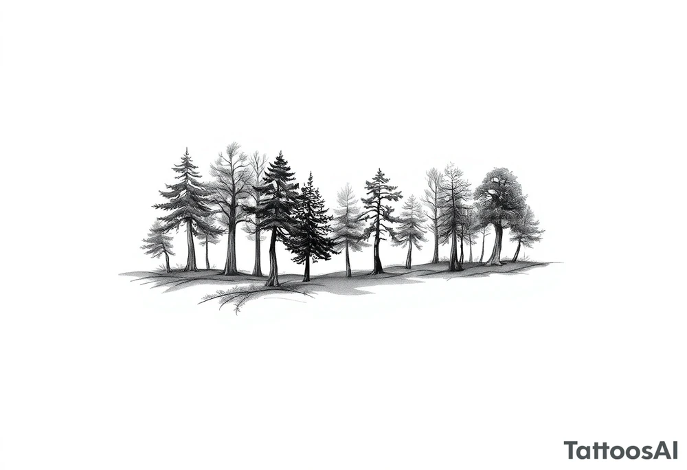 Full arm sleeve that starts with trees on the forearm tattoo idea