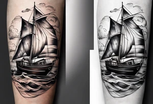 phare maritime dans un bateau a voiles vu du devant. tattoo idea