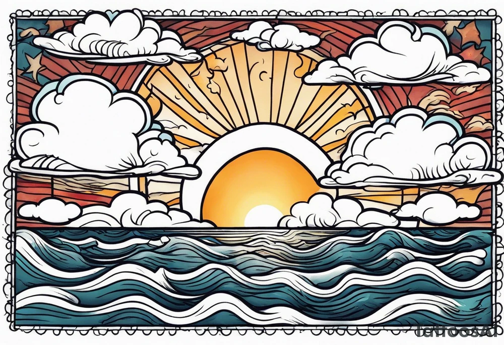 CLOUDS WITH SUN over ocean AMERICAN TRADITIONAL tattoo idea