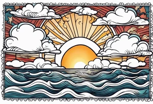 CLOUDS WITH SUN over ocean AMERICAN TRADITIONAL tattoo idea