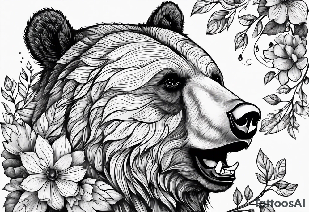 one bear roaring second bear normal 
flowers leaves tattoo idea