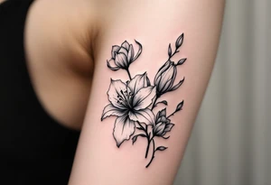 flower arrangement with spider lilies, tulip, cherry blossom tattoo idea