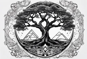 minimal Yggdrasil with roots 
3 line triangles behind tattoo idea